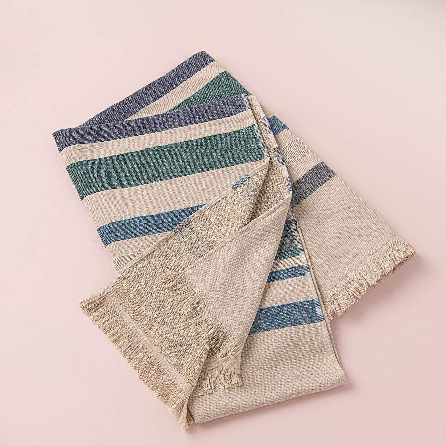 Mia Zia - Linge de Plage Haut de Gamme – Serviette Fouta – Le Thème “Blue” fond Ficelle