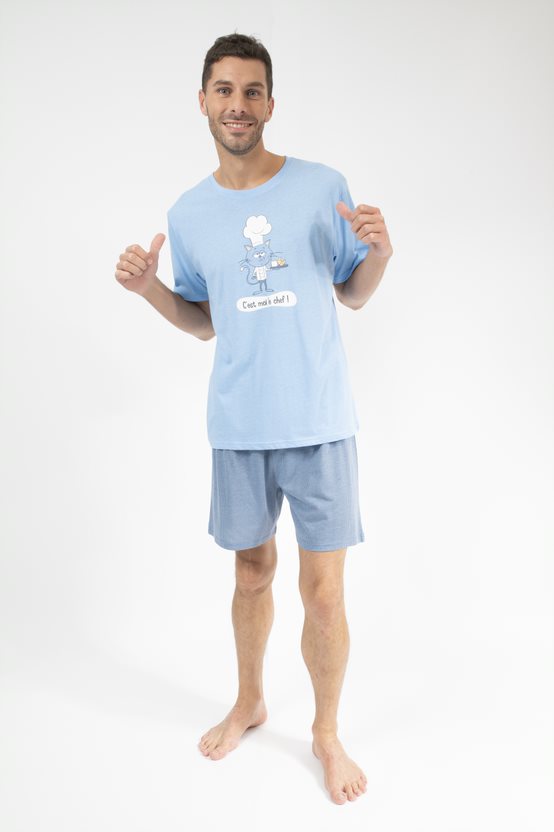 Pyjamashort Man Hemelsblauw