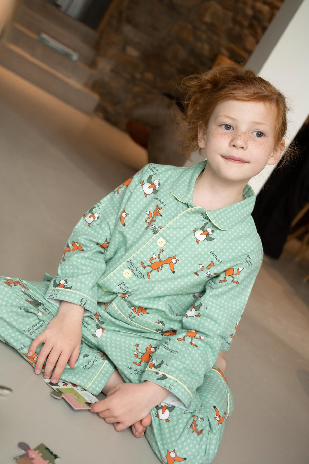 Flanellen Pyjama Kid Jade Green