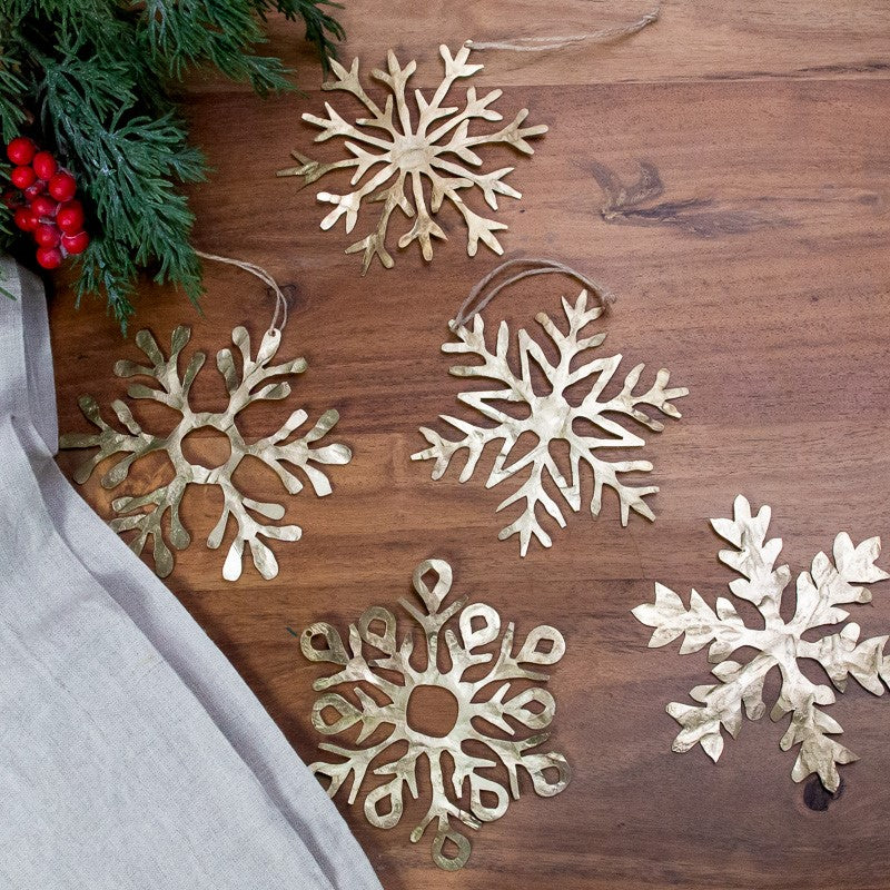 Sneeuwvlok-ornament goud metallic, groot, set van 5