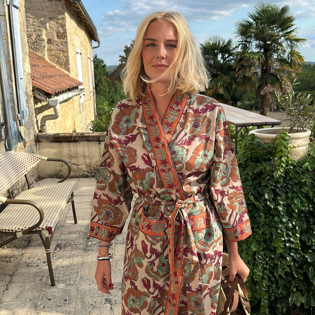 Kimono Madras Oranje in katoenen voile