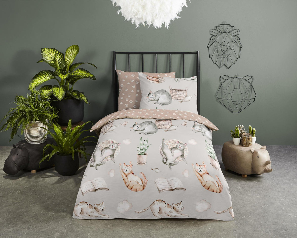 Good Morning - Dekbedovertrek - Catlife - Grey