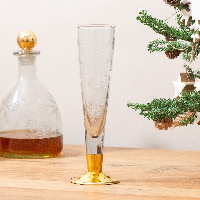 Champagneflûte sneeuwvlok met gouden voet