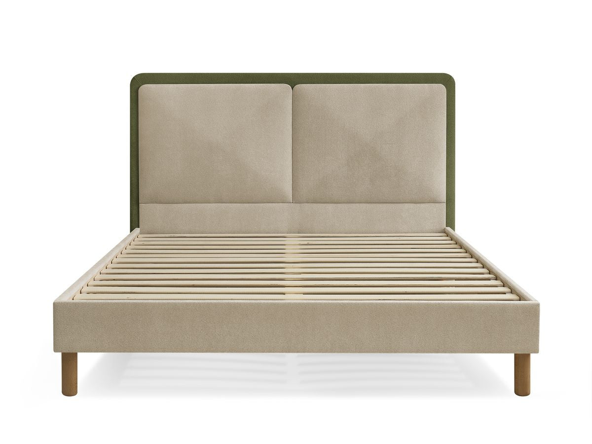 MARA bed tweekleurige textuurstof met massieve latten