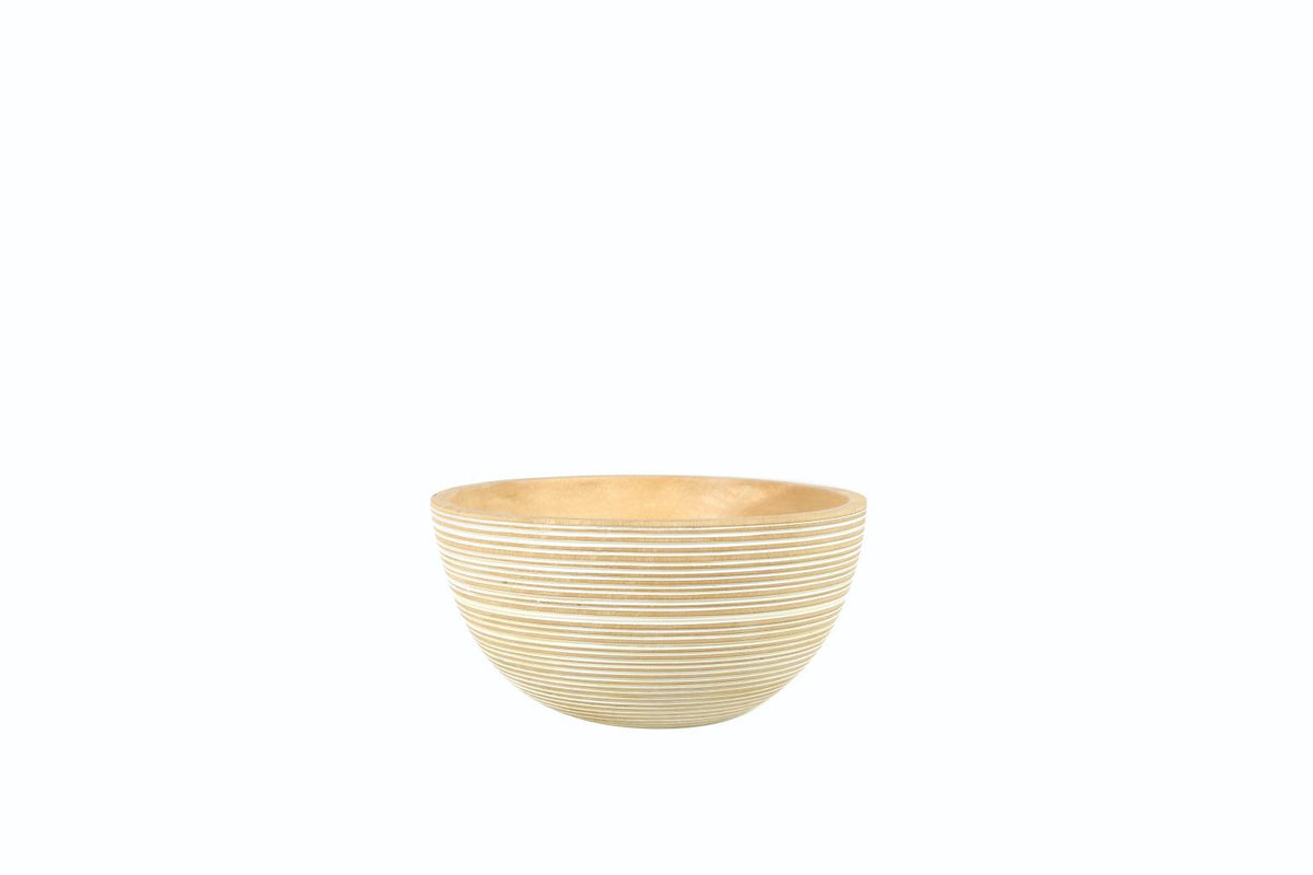 White Striped Kiln Mango Wood Bowl Large - SET OF 4 PCS