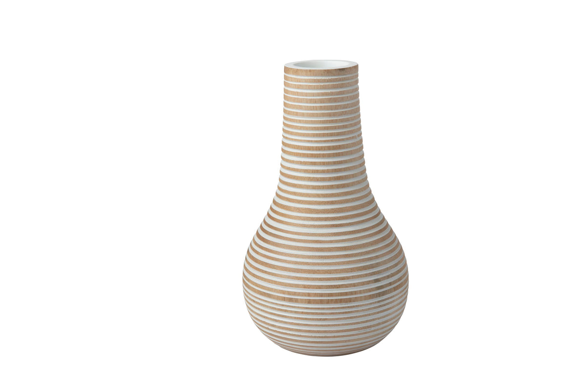 White Striped Kiln Mango Wood Bulb Vase