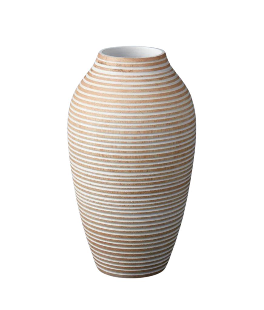 White Striped Kiln Mango Wood Classic Vase