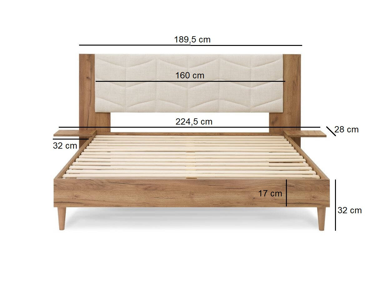 LEONA bed met massieve latten en poten van natuurlijk hout