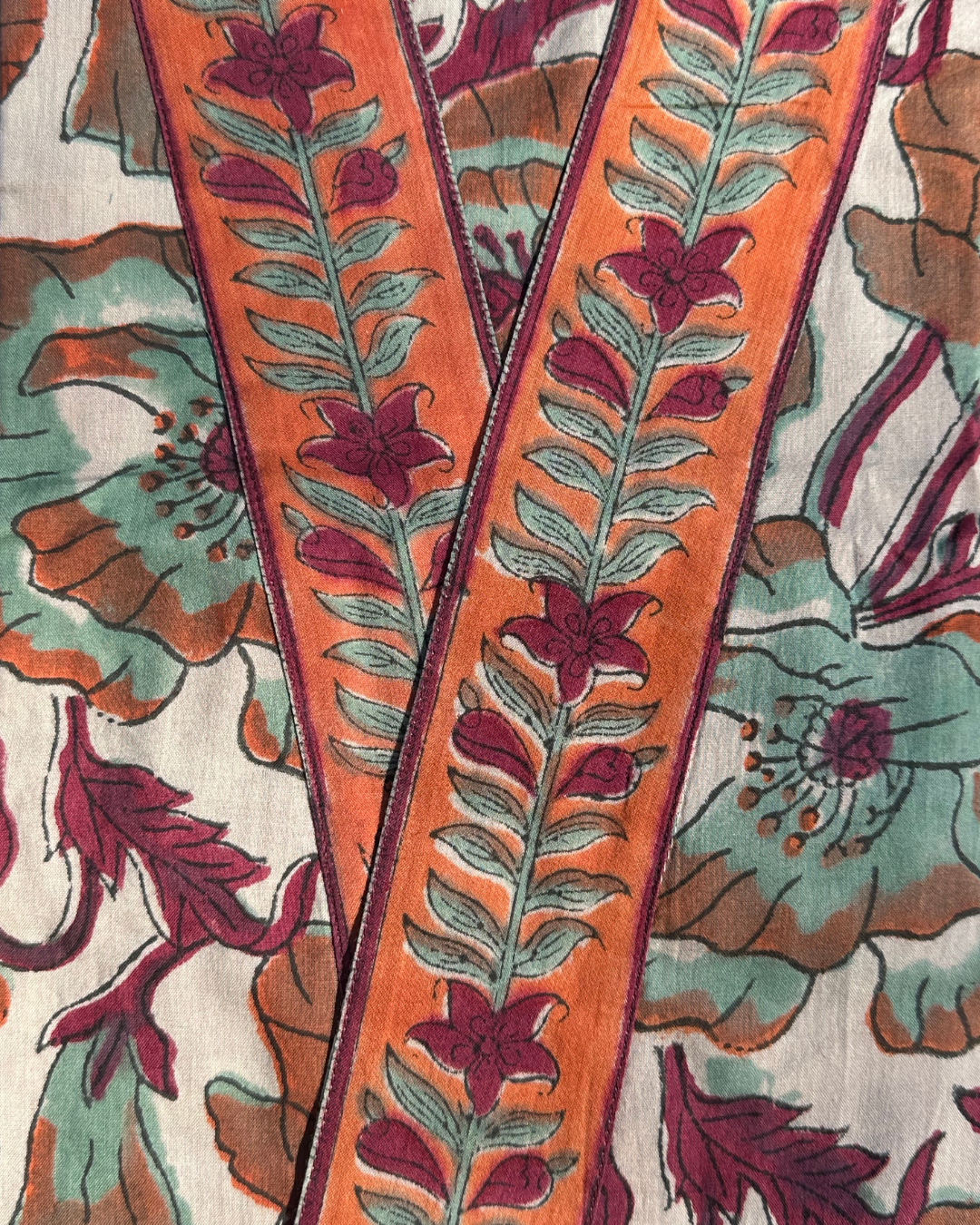 Kimono Madras Orange en voile de coton