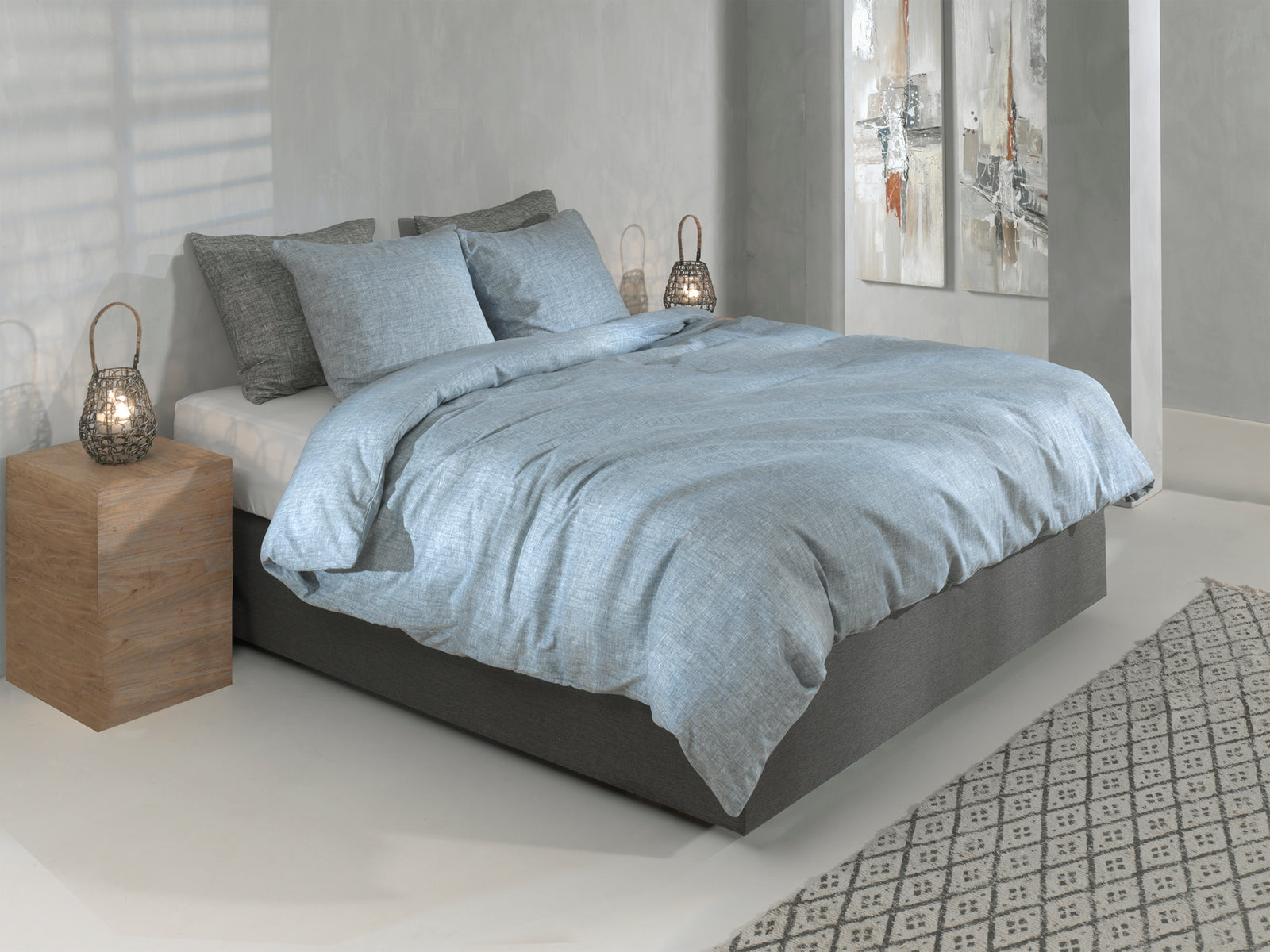 Zohome - Dekbedovertrek - Flanella di Lino - Denim