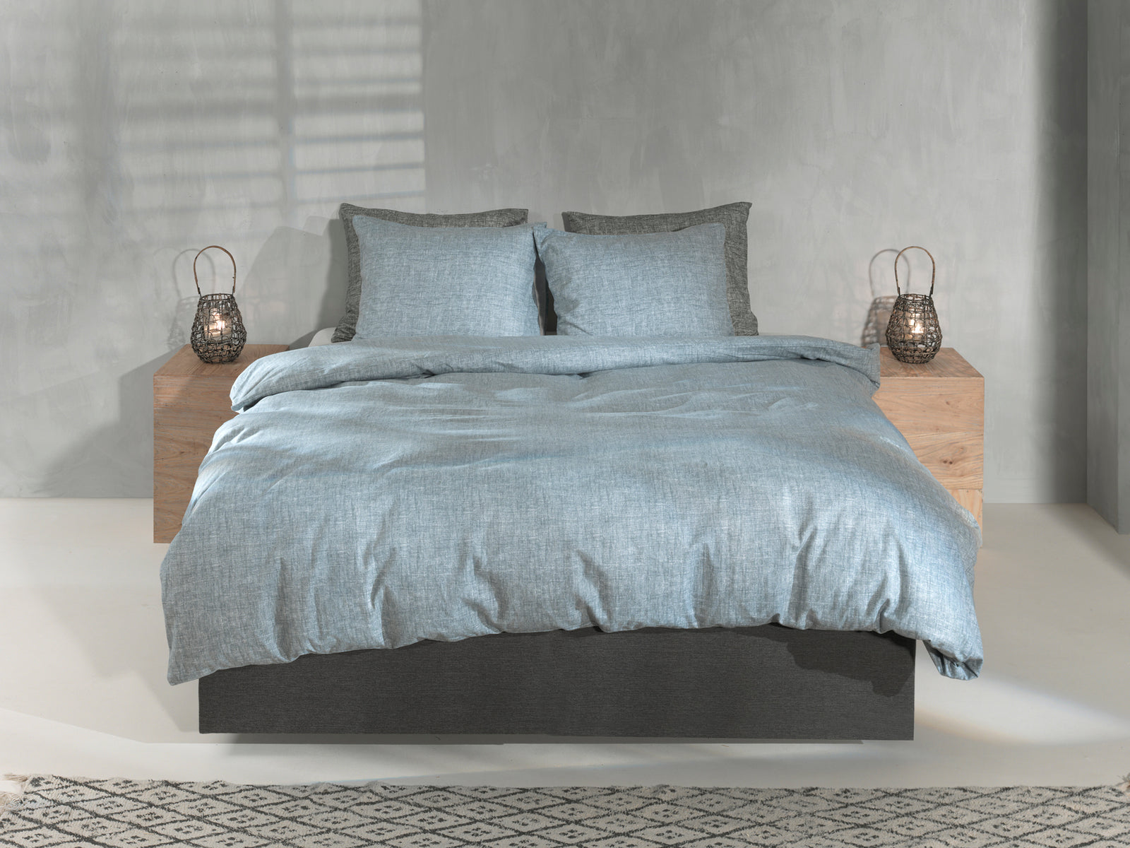 Zohome - Dekbedovertrek - Flanella di Lino - Denim
