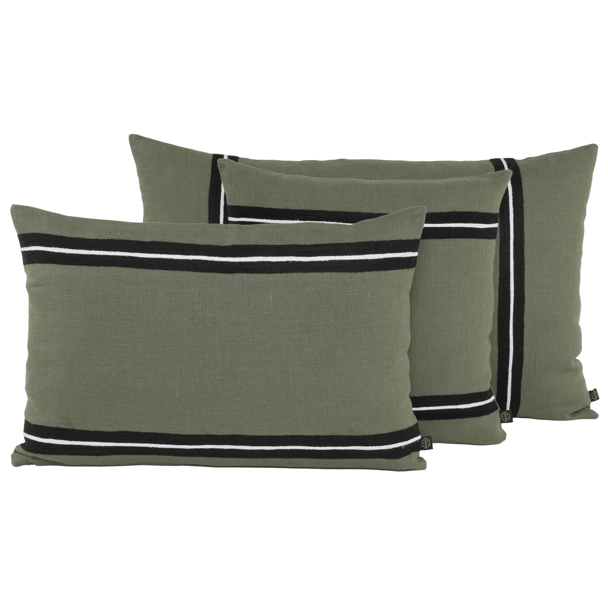 Kussensloop - Skagen En Lin Lavé Et Rayure Noire - Kaki
