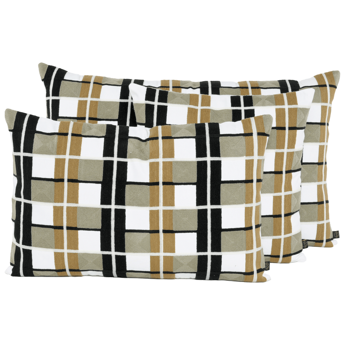 Kussensloop - Takayama En Coton Brodé À Carreaux Multicolores - Gold