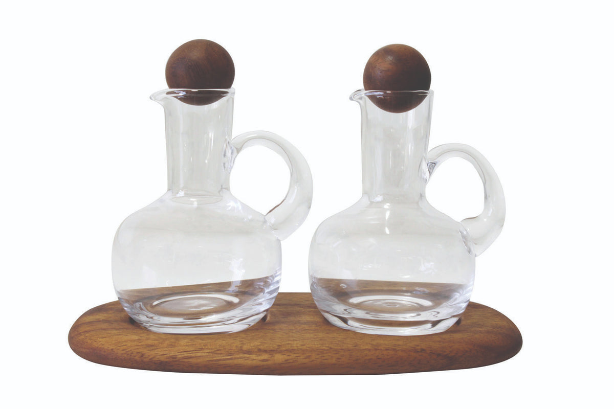 Oil &amp; Vinegar Cruet Set With Acacia Tray