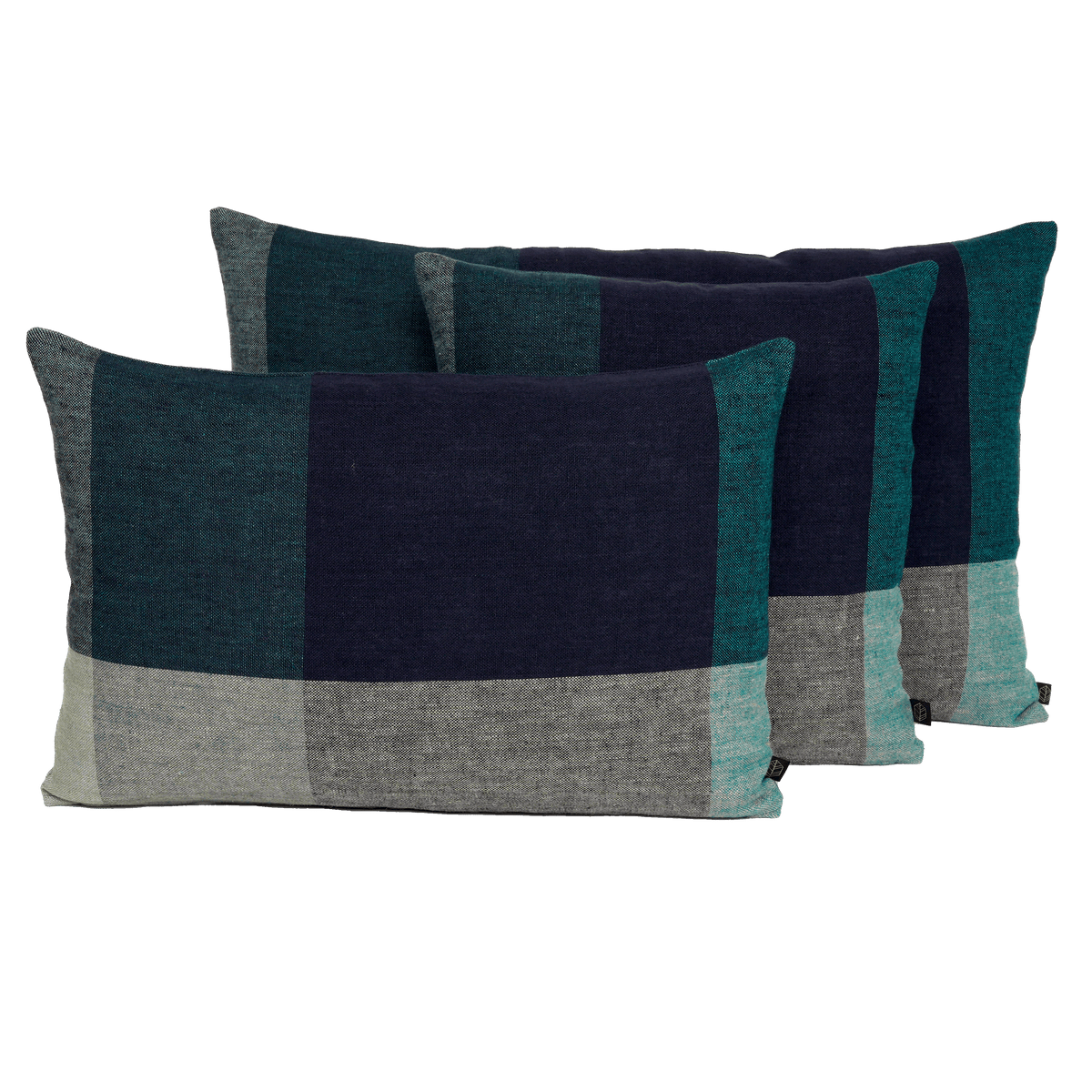 Kussensloop - Saporo En Lin Lavé À Grands Carreaux - Encre