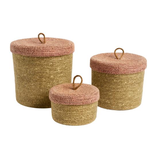Hydra Woven Seagrass Nesting Canisters Set of 3, Rose