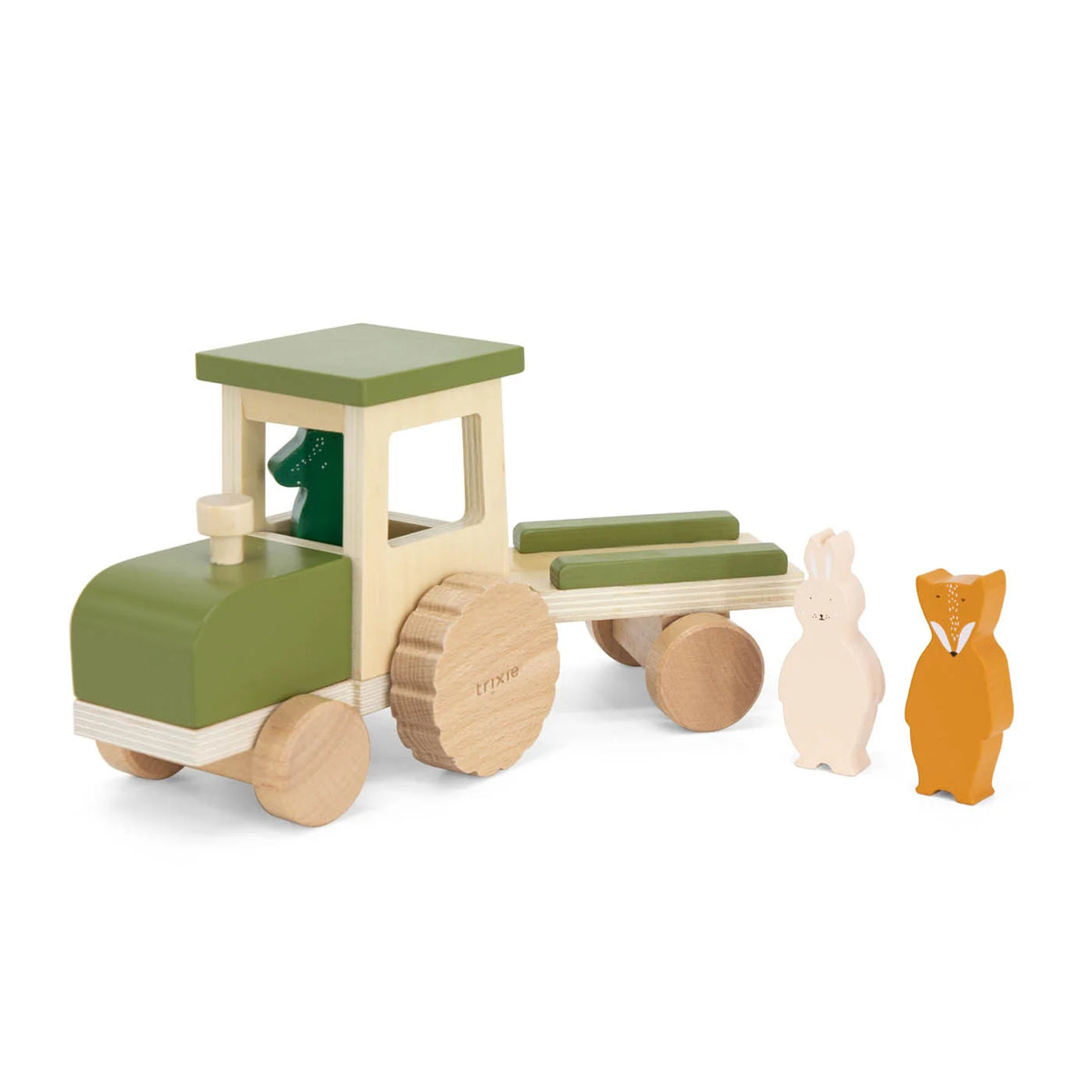 Houten tractor met aanhangwagen