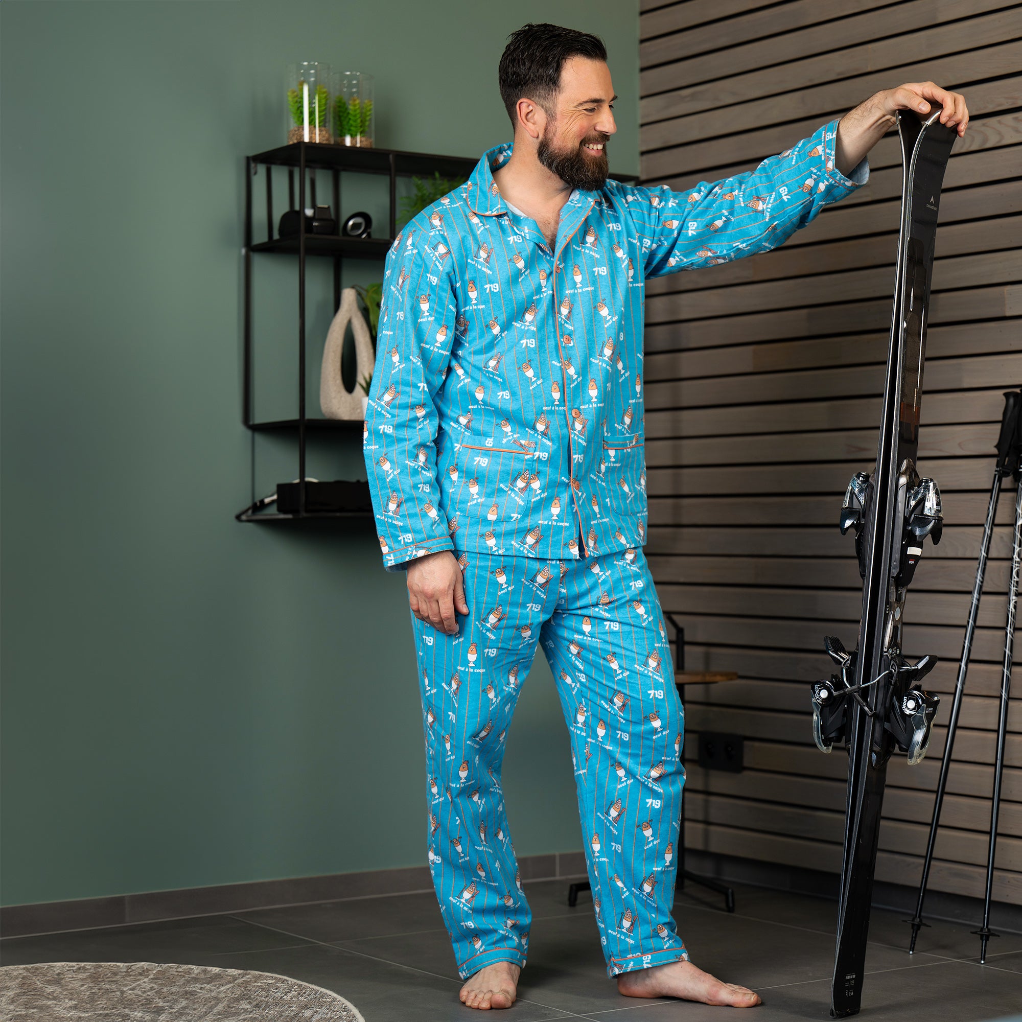 Flanellen Pyjama - Heren - Blauw