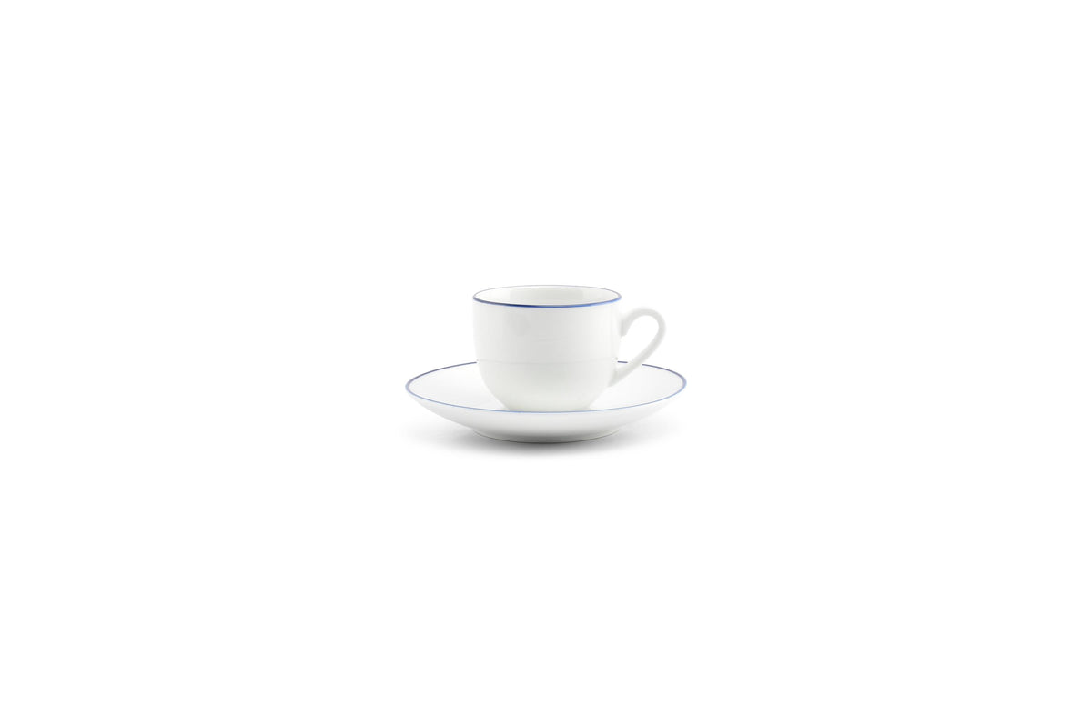 S&P - Basic White Mokkakop 10cl blue rim Basic White - 1 SET - 6 stuks