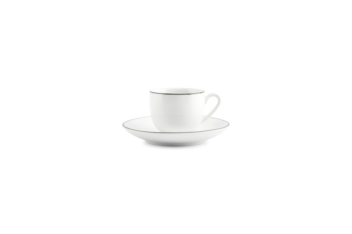 S&P - Basic White Mokkakop 10cl green rim Basic White - 1 SET - 6 stuks