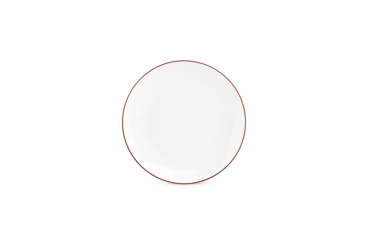 S&P - Basic White Plat bord 20,5cm coupe burgundy rim Basic White - 1 SET - 6 stuks