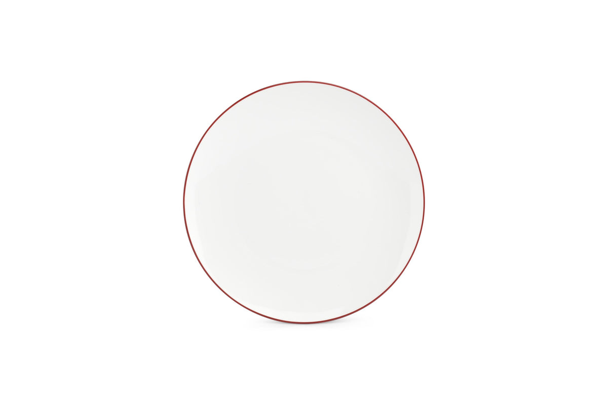 S&P - Basic White Plat bord 24cm coupe burgundy rim Basic White - 1 SET - 4 stuks