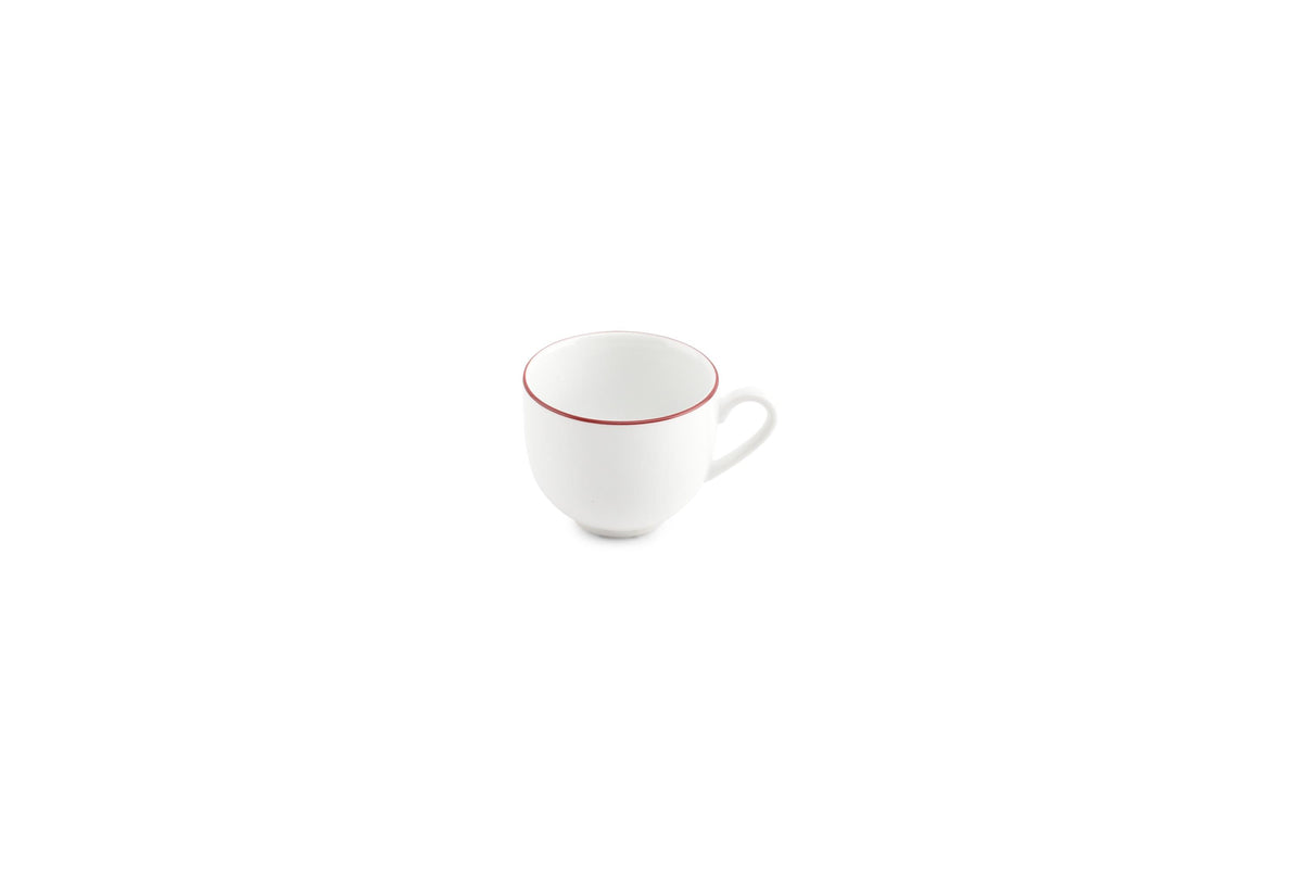 S&P - Basic White Mokkakop 10cl burgundy rim Basic White - 1 SET - 6 stuks