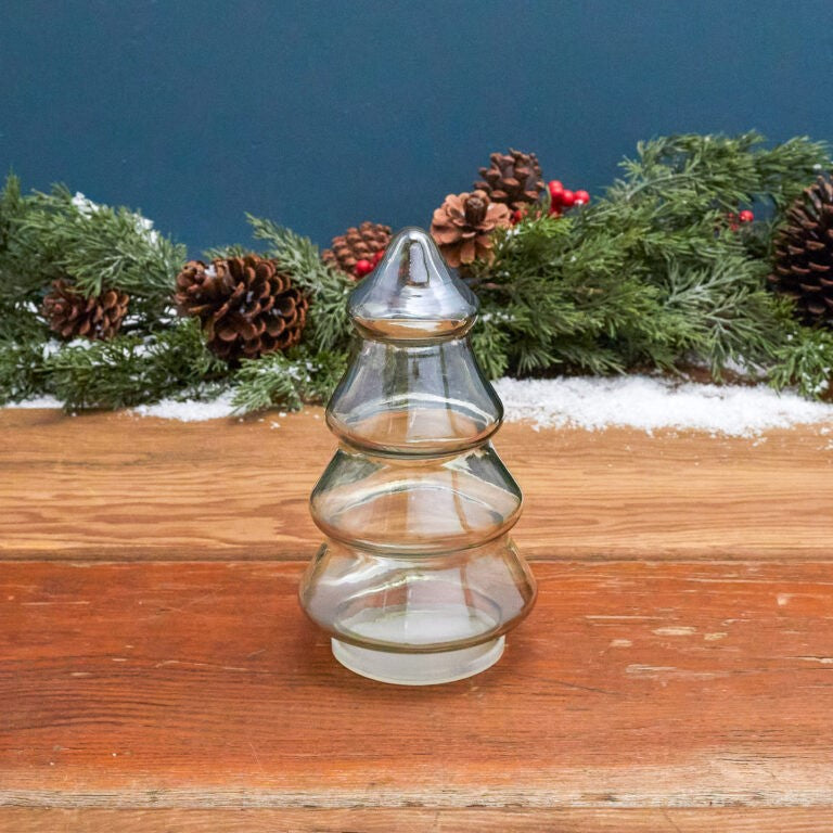 Glazen boomvormige pot met groenglans
