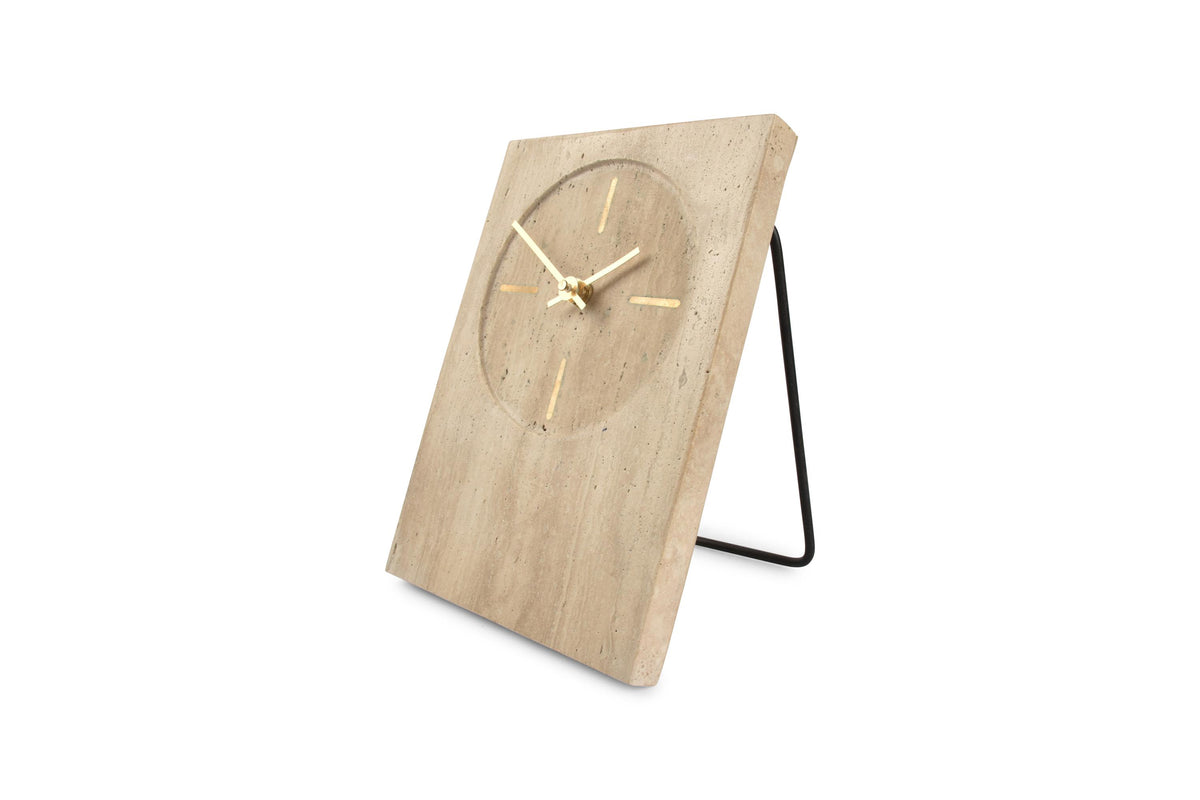 S&amp;P - Table clock 16xH23,5cm travertine beige Zone