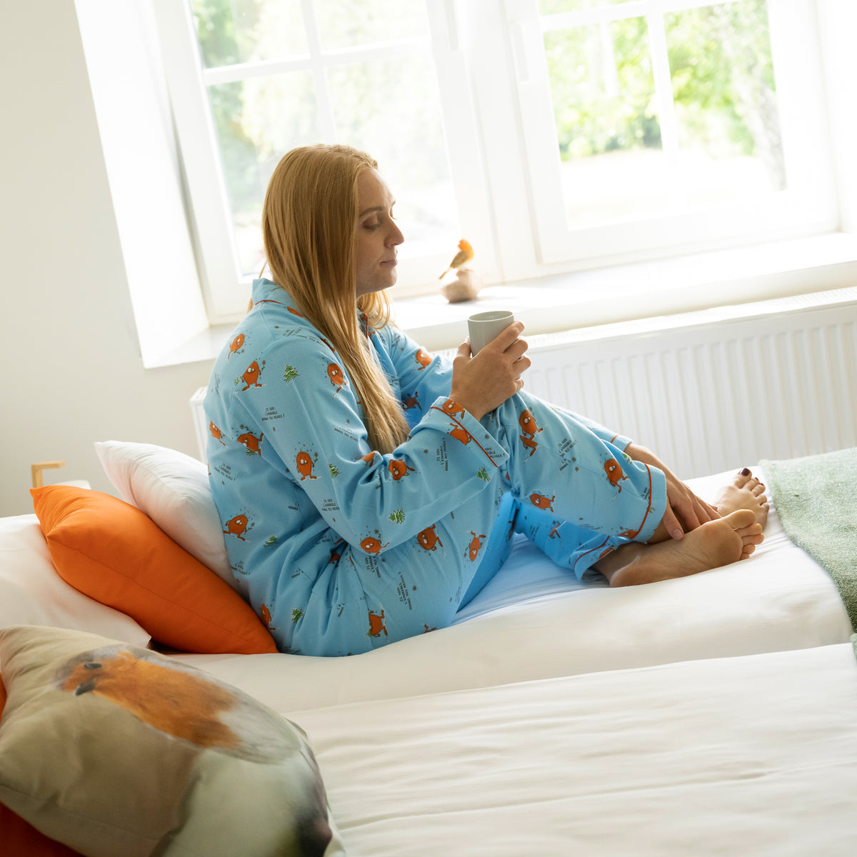 Flanellen Pyjama Vrouw Tropical Blue