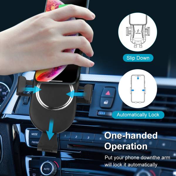 Ondersteuning & Draadloze Automatische Auto-Oplader - Zwart