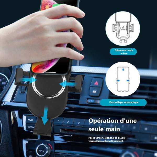 Ondersteuning & Draadloze Automatische Auto-Oplader - Zwart