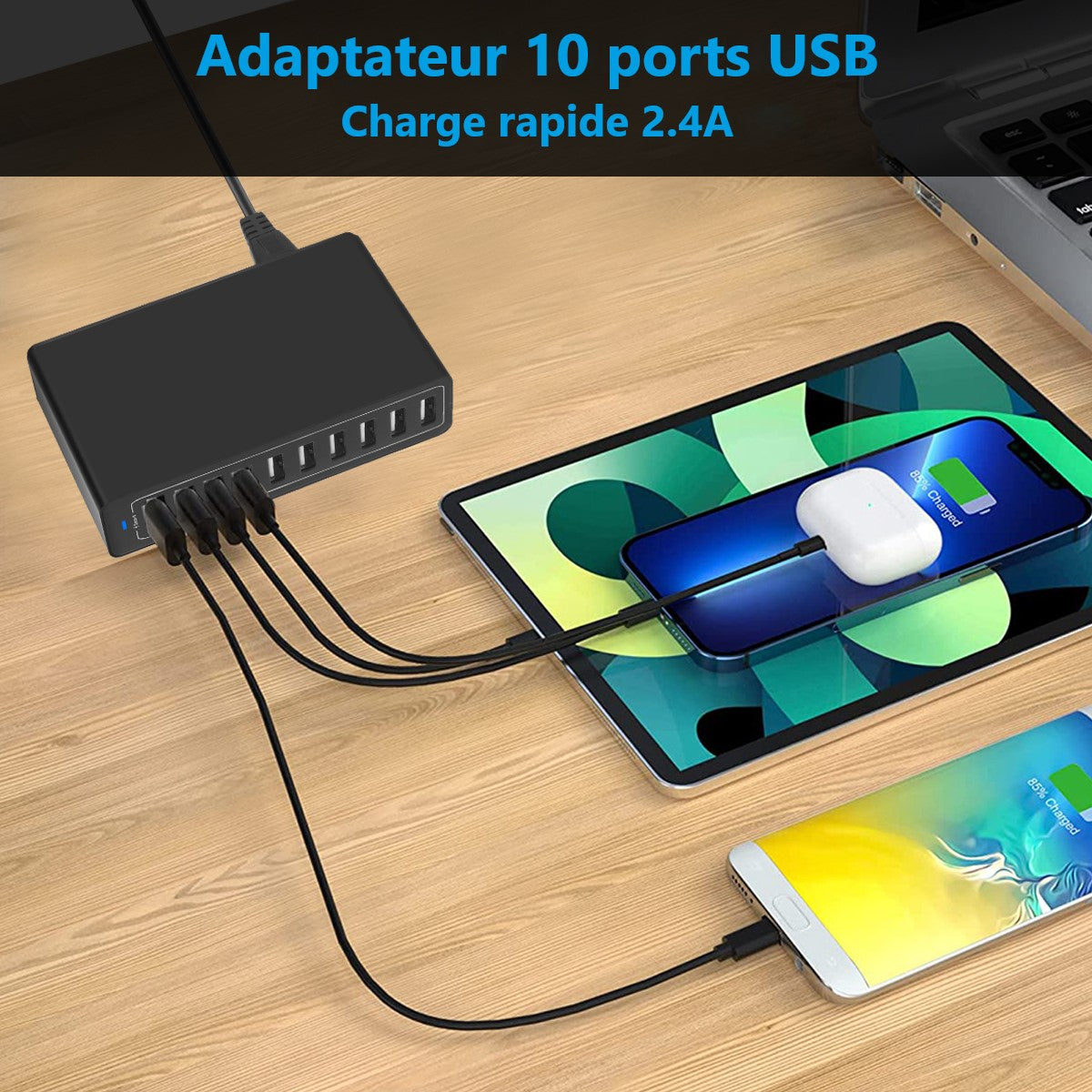 Usb-Lader Met 10 Poorten - Zwart