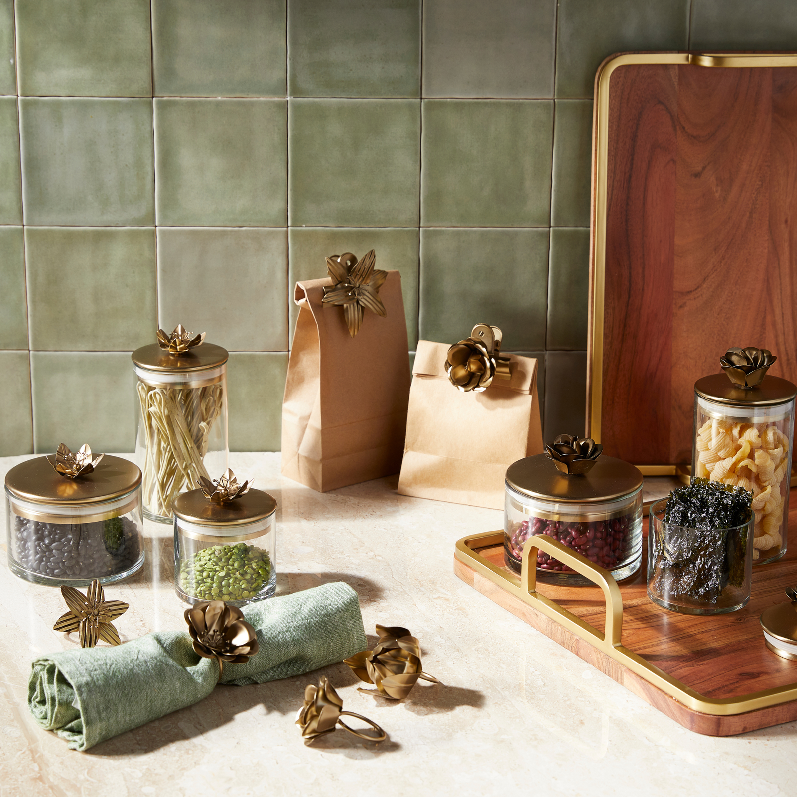 Botanische voorraadpotten roos, set van 3