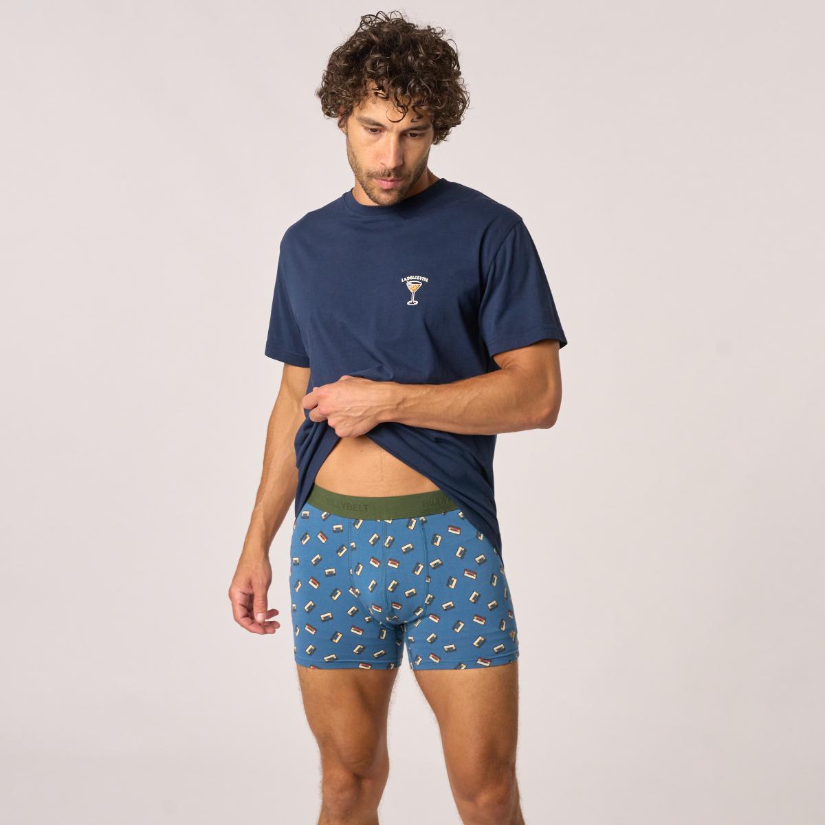 Boxer en coton bio - Cassette - Bleu