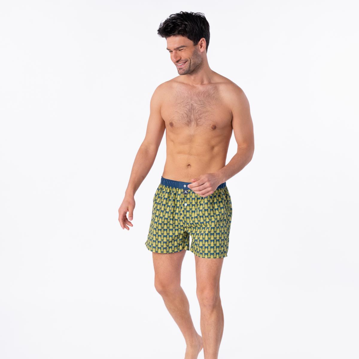 Wijde boxershort van 100% biologisch katoen - Pine forest - Geel