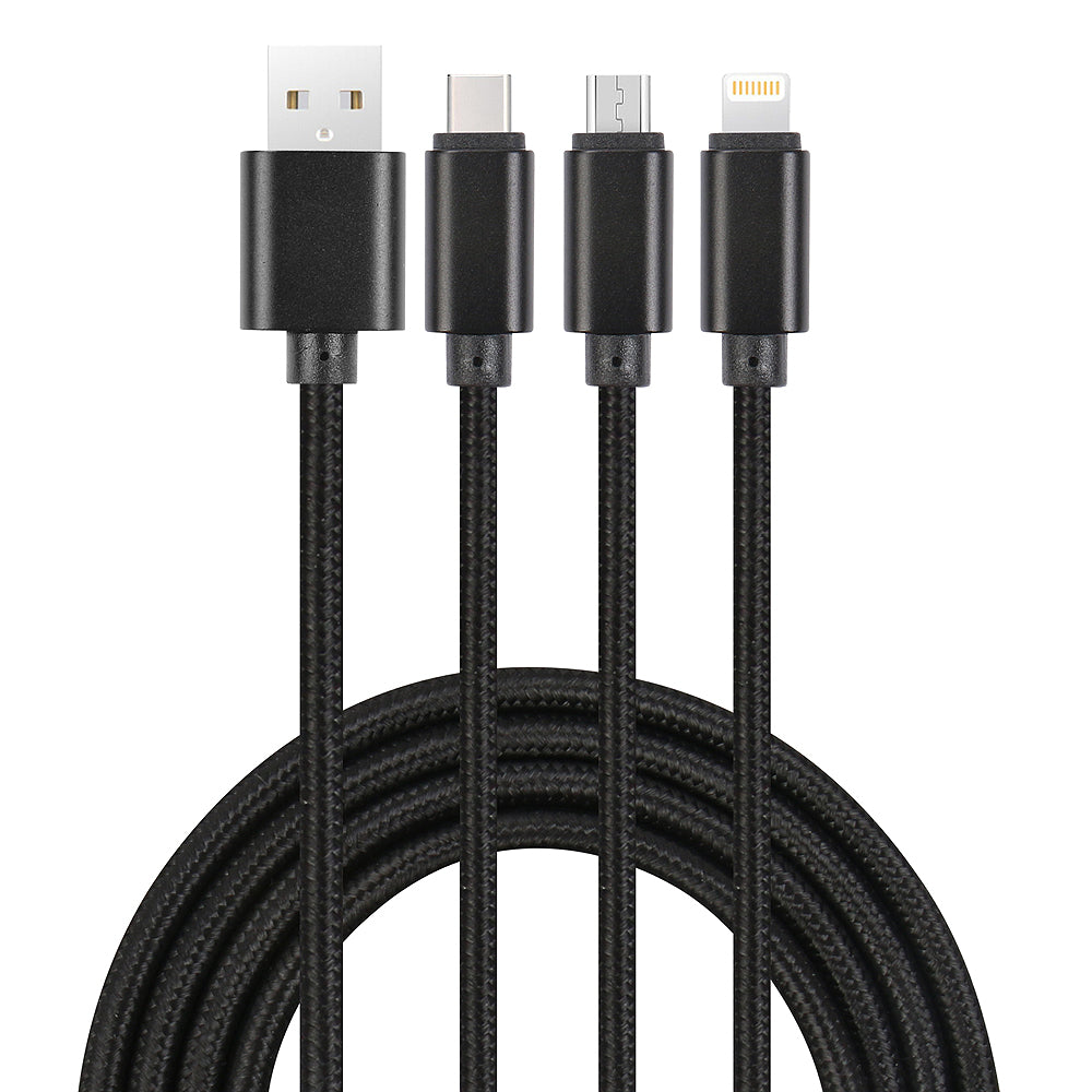 Kabel 3 In 1 (Lightning/Micro Usb/Usb-C) - Zwart