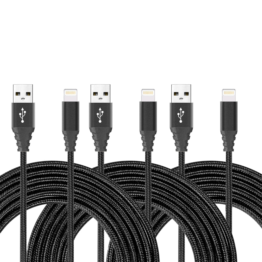 Pakket Van 3 Usb Naar Lightning Kabels 2 Meter - Zwart