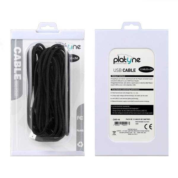 Pakket Van 3 Usb Naar Lightning Kabels 2 Meter - Zwart