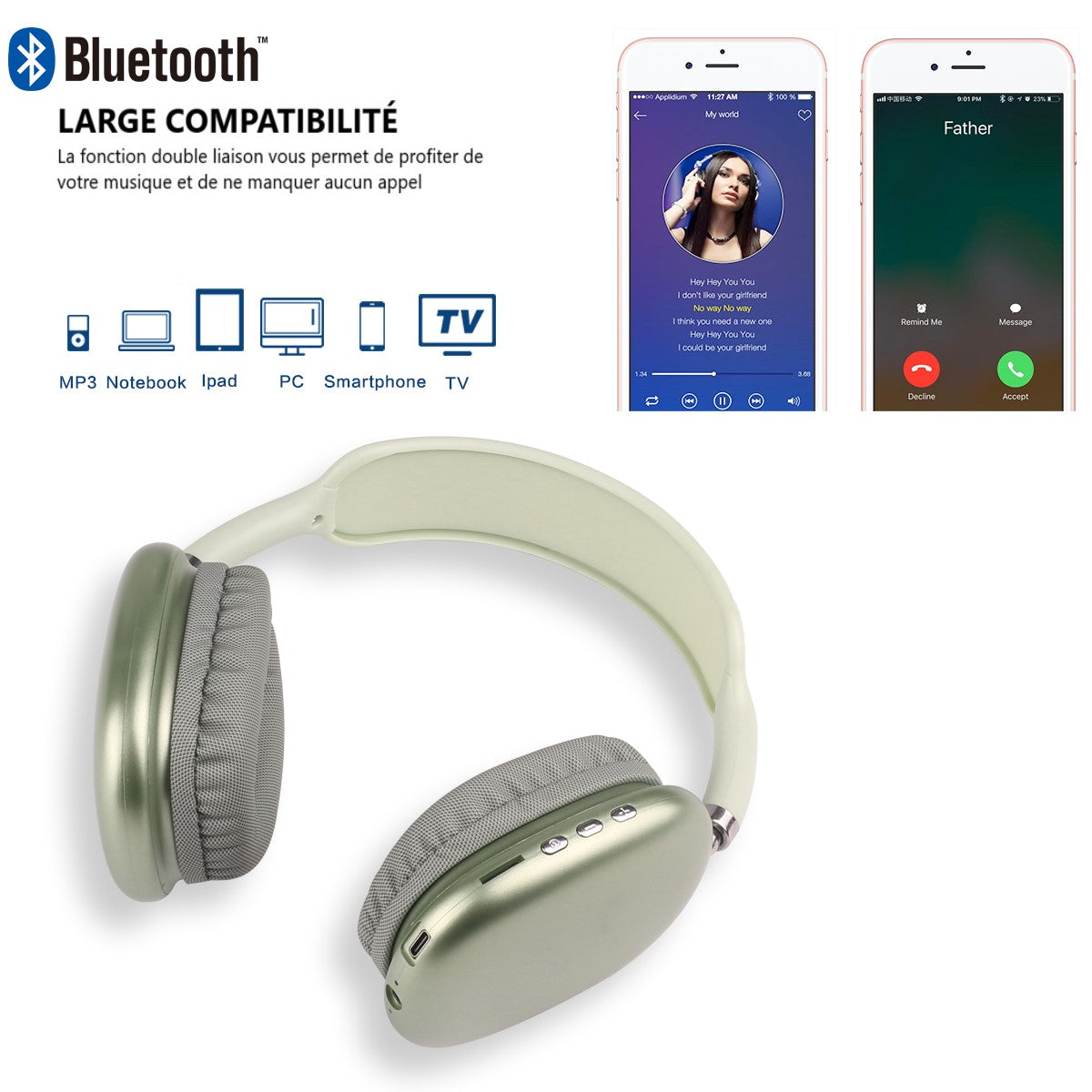 Draadloze Bluetooth Koptelefoon - Groen