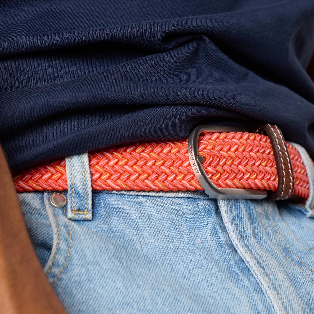 Ceinture tressée élastique multicolore - Soller - Orange