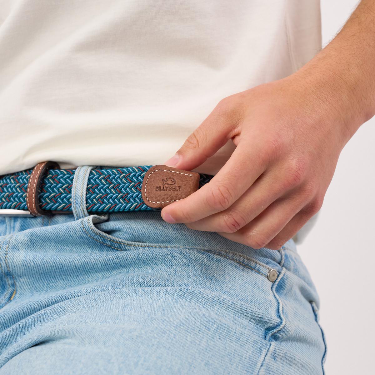 Meerkleurige gevlochten elastische riem - Alberta - Blauw
