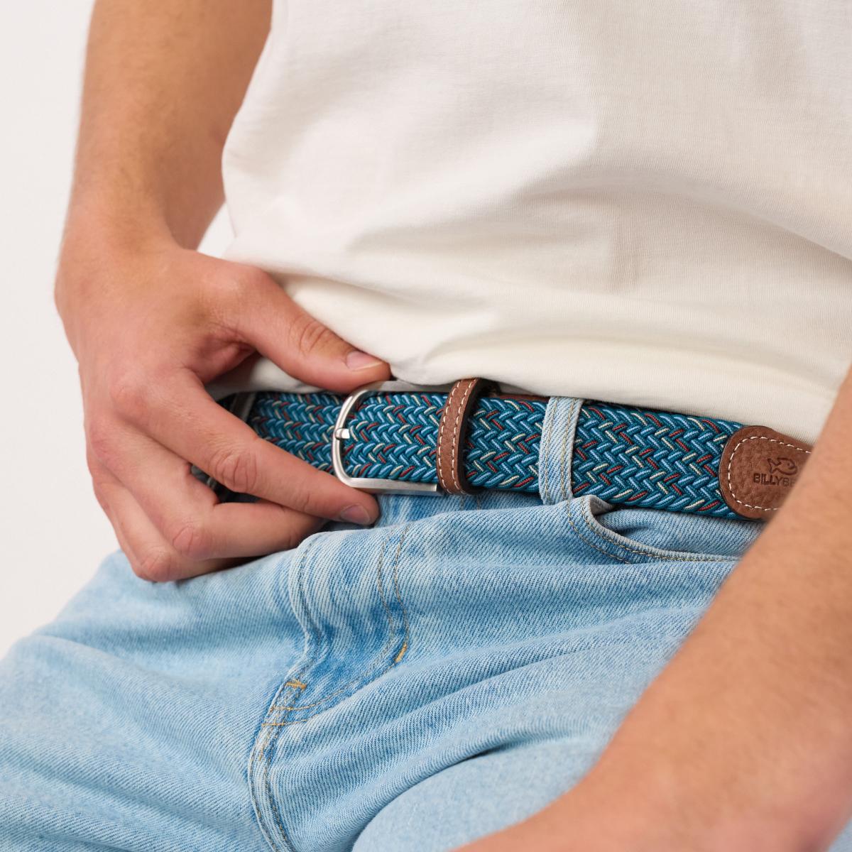 Meerkleurige gevlochten elastische riem - Alberta - Blauw