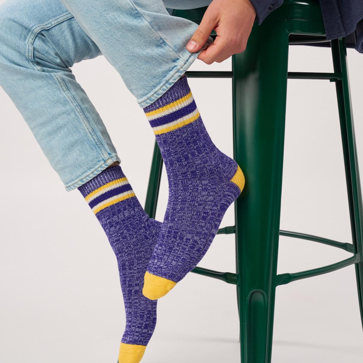 Chausettes en coton épais - Yale, Violet et jaune