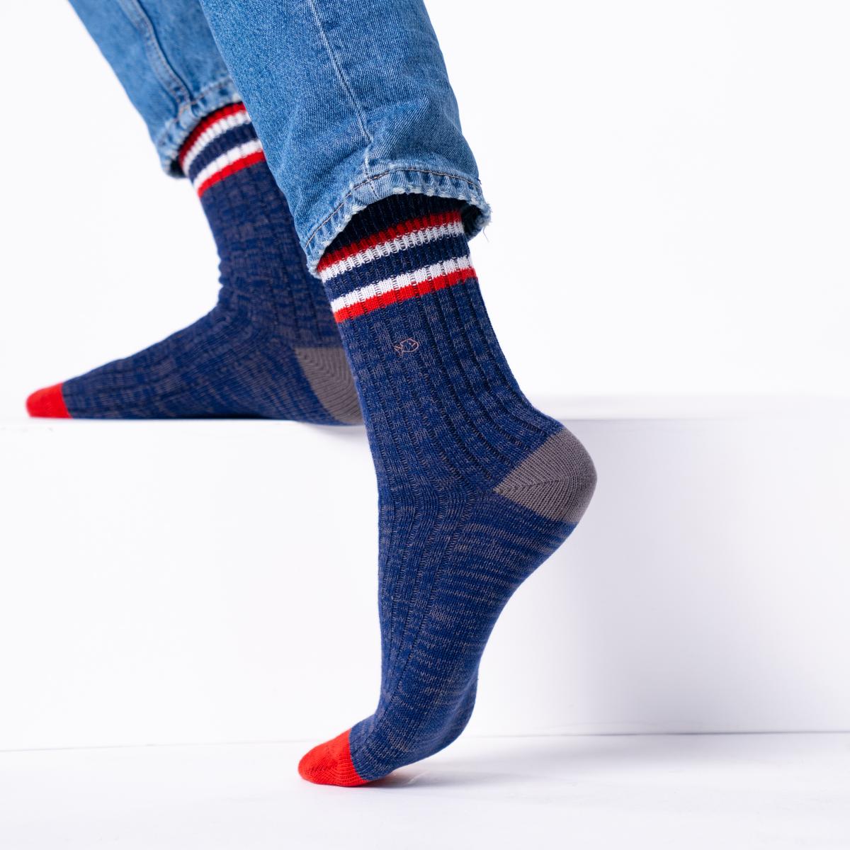 Chausettes en coton épais - St Andrews, bleu et rouge