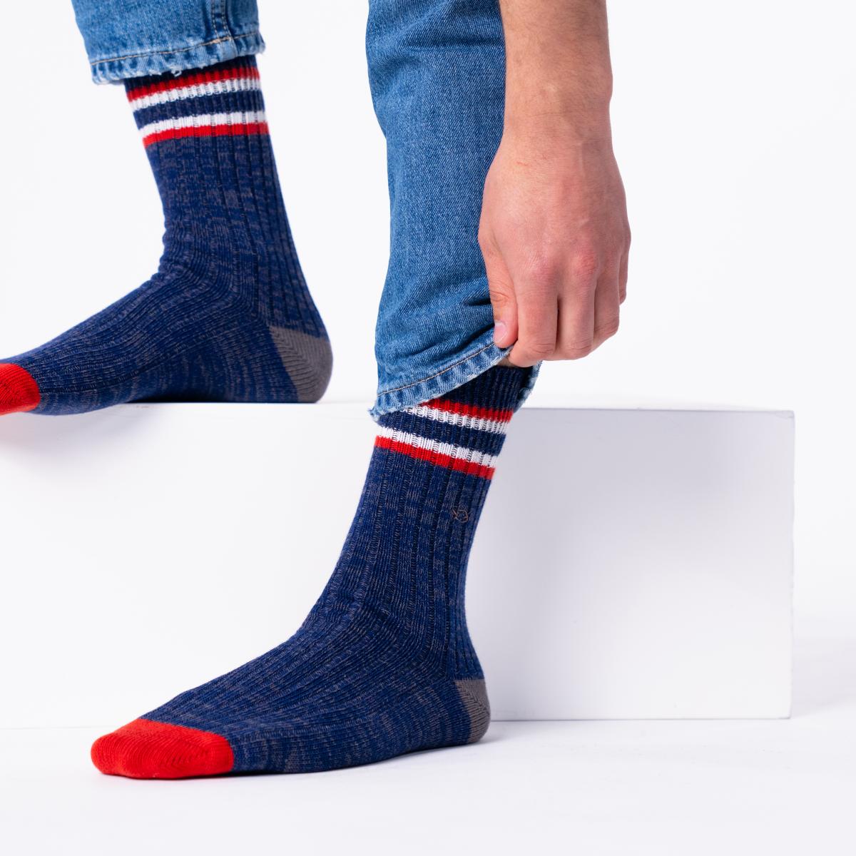 Chausettes en coton épais - St Andrews, bleu et rouge