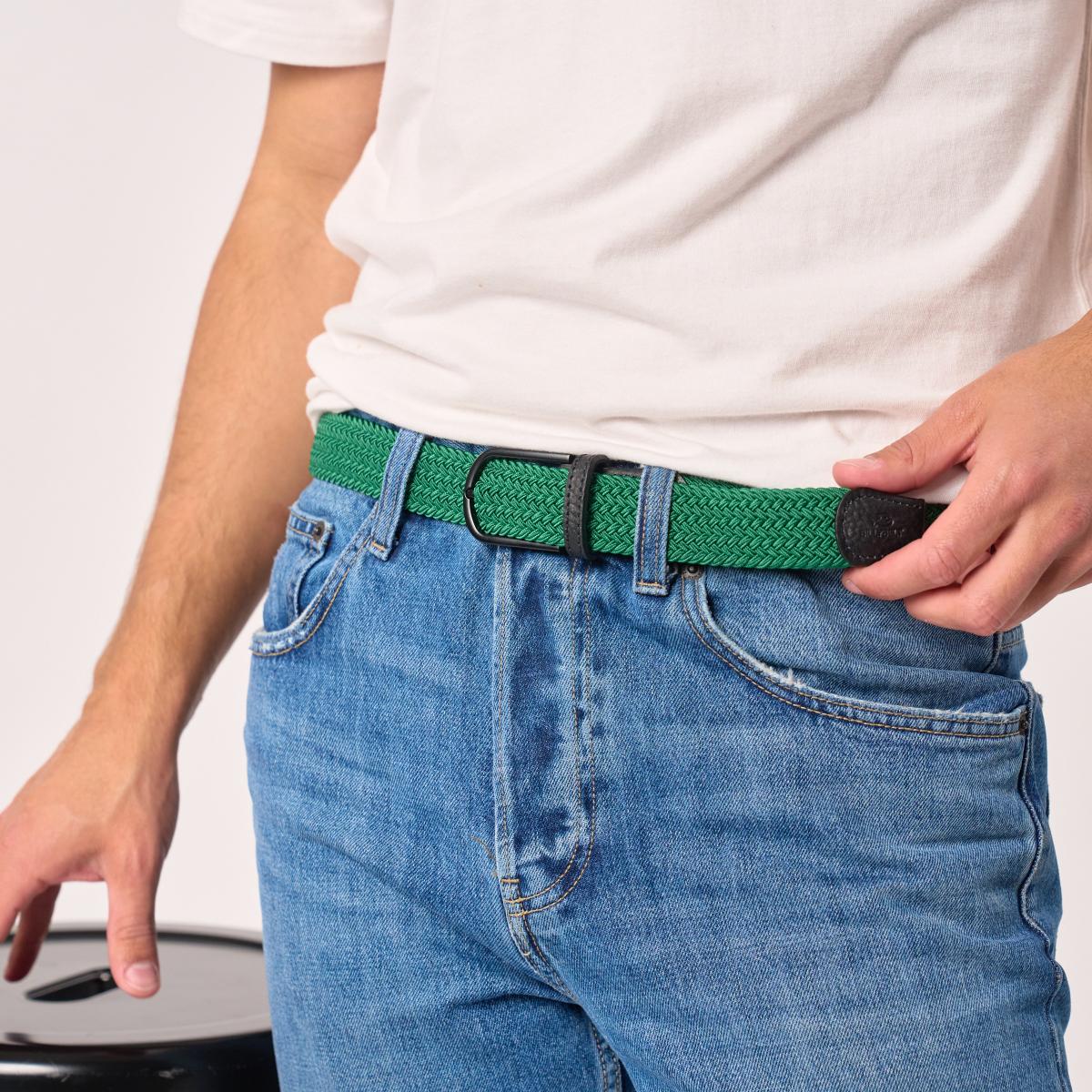 Ceinture tressée unie - Vert émeraude