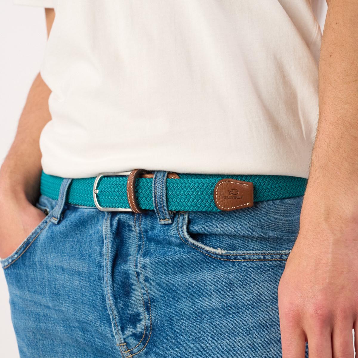 Ceinture tressée unie - Bleu canard