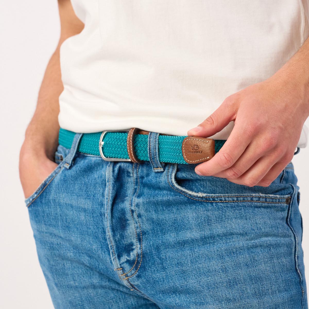 Ceinture tressée unie - Bleu canard