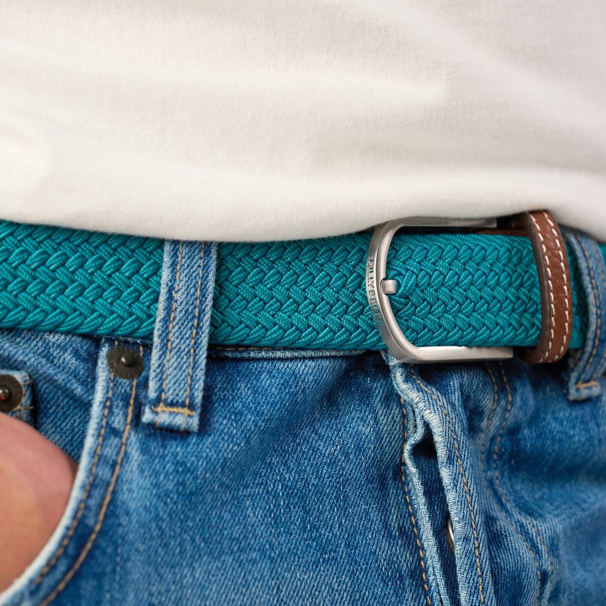 Ceinture tressée unie - Bleu canard